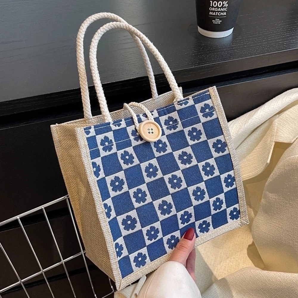 Blue Floral All Seasons Canvas Elegant Square Tote Bag
